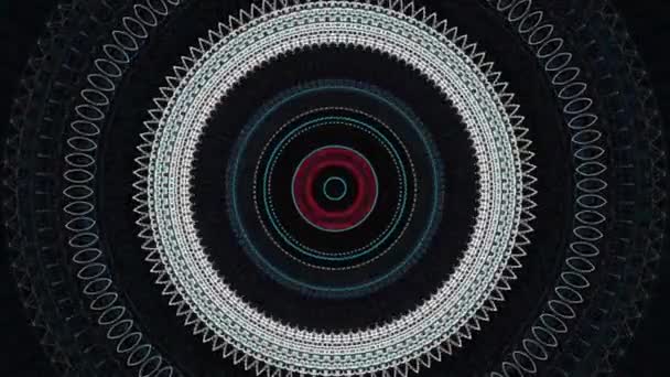 Visualisation abstraite de l'hypnose avec des cercles sans fin clignotants. Animation. De nombreux anneaux radiaux clignotants sur fond noir, boucle sans couture. — Video