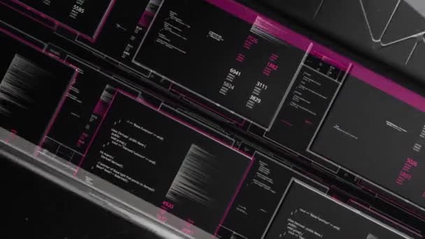 Telas abstratas do código de programação em fundo preto. Animação. Linguagem de programação e conceito de engenharia de sistemas. — Vídeo de Stock