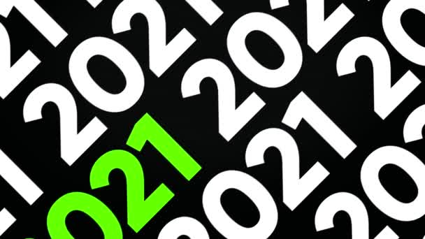 抽象的な白と緑の数は、黒の背景にゆっくりと流れるシームレスなループ。アニメーション。新年の概念. — ストック動画