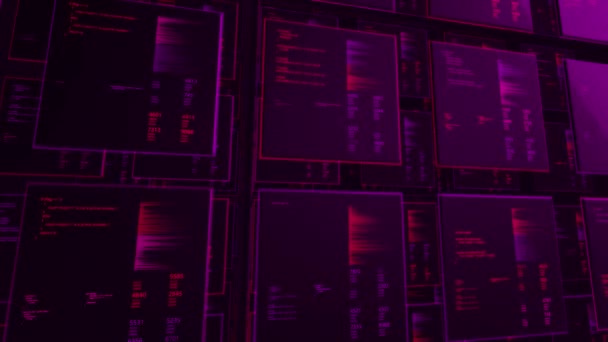 Highly detailed structure showing complexity of data analysis. Animation. Dark pink computer monitor with changing information, seamless loop. — Stock Video