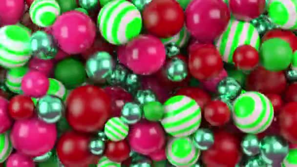 Balões multicoloridos com rotação circular como fundo e textura, loop sem costura. Animação. Close up de crianças coloridas bolas de brinquedo. — Vídeo de Stock