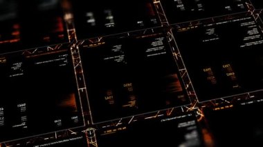 Bir iş analizi programıyla soyut dijital bilgisayar görüntüsü. Animasyon. İnternet ve küresel iletişim kavramı.