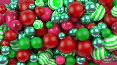 Arka plan ve doku olarak dairesel dönüşlü çok renkli balonlar, pürüzsüz döngü. Animasyon. Renkli oyuncak toplarını kapatın..