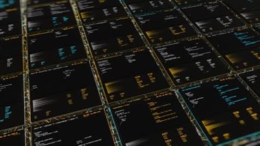 Harici sabit disk verilerini taramanın soyut görselleştirilmesi, kusursuz döngü. Animasyon. Çevrimiçi program analiz yapıyor.