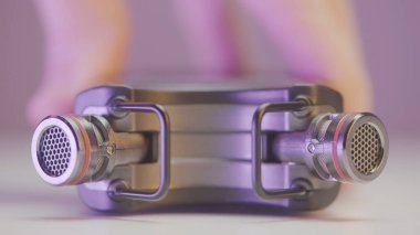 Erkek elinin profesyonel mikrofonu açması. Başla. Müzik aletleri veya ASMR sesleri kavramı.