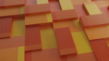 Yüzey küpleriyle soyut bir arkaplan. Kusursuz döngü. Turuncu ve sarı blok arkaplanı, pürüzsüz döngü.