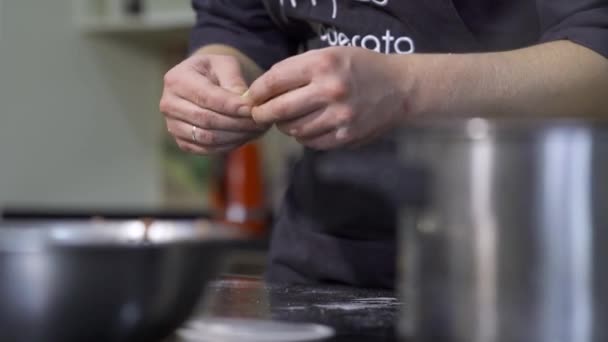 Gros plan sur la cuisson des boulettes. L'art. Chef professionnel fait des boulettes au restaurant. Boulettes russes traditionnelles sont préparés dans le restaurant — Video