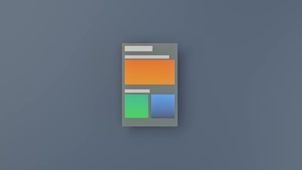 Dergi ve gazetelerin soyut sayfaları, sayfa düzeni konsepti. Animasyon. Sayfalara resim ve metin yerleştirmenin şematik görünümü. — Stok video