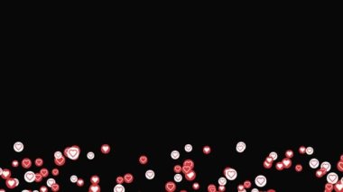 Siyah arka planda izole edilmiş beyaz ve kırmızı simgelerden oluşan soyut bir bulut. Animasyon. Sosyal medya ağı pazarlaması, işaretler gibi.