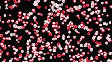 Birçok küçük beyaz ve kırmızı konuşma sembolleri, küresel internet sosyal medya işareti. Animasyon. Akıllı telefon uygulamaları için bir pencerenin akan simgelerinin bulutu.