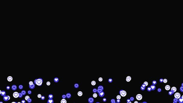 Many small purple heart symbols moving isolated on black background. Animation. Concept of expressing romantic feelings in social media networks. — Stock Video