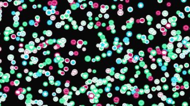 Sosyal medya ağlarına ve internete bağımlılık kavramı. Animasyon. Yıldızların sembolleri, mesaj bulutu ve yıldızlı küçük renkli daireler..