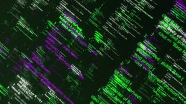 Yazılım geliştiricisinin soyut teknoloji programlama kodu arka planı. Animasyon. Bilgisayar betiği veya yazılım kavramı.