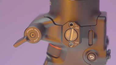 China, Beijing - March 2021: Details of stabilizer for camera. Action. Professional installation for camera stabilization. Electric stabilizer for camera