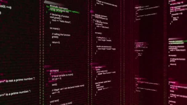 Retro digital bakgrund med vertikala kolumner och självskriven kod. Animering. Linjer av datorkod för den gammaldags maskinen. — Stockvideo