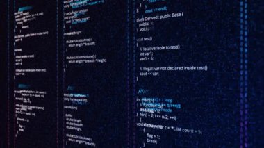 HTML ve CSS kodları koyu arka planda gelişiyor, kusursuz döngü. Animasyon. Bir dizüstü bilgisayarda web sitesi tasarım kodu programlama.