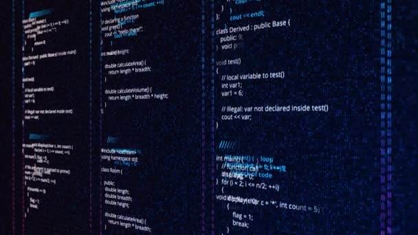HTML och CSS kod utvecklas på mörk bakgrund, sömlös loop. Animering. Webbplats design kod programmering på en bärbar skärm. — Stockvideo
