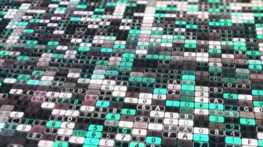 Rakamların ve karakterlerin sanal gösteriminde dinamik bir hareket. Animasyon. Yazılım mühendisliği, bilgisayar programlama kaynak kodu oluşturma, kusursuz döngü.