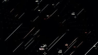 Astronomi ve astrofizik kavramı. Animasyon. Siyah soyut arkaplanda yıldızlar ve kozmik bilimle dar çizgiler ve sayılar.