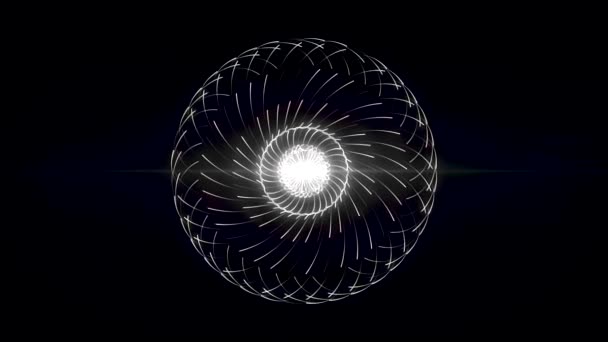 Abstrakt kärna sprider energi runt den på svart bakgrund, sömlös loop. Animering. Impulser flyger runt lysande sfär. — Stockvideo