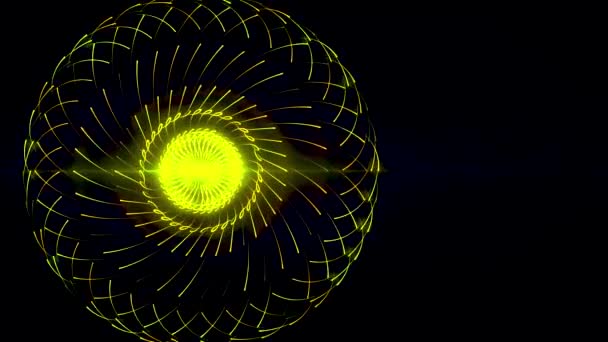 Esfera verde brillante y pulsante abstracta que consume energía aislada sobre fondo negro, lazo sin costuras. Animación. Brillante bola de poder rodeada de corrientes de energía. — Vídeos de Stock