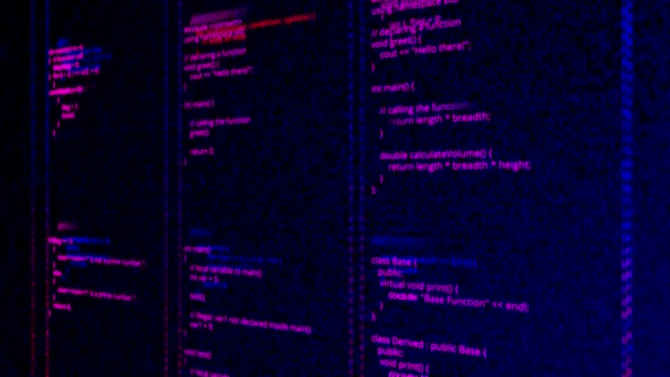 Abstracte visualisatie van website ontwikkeling, naadloze lus. Animatie. Geschreven codelijnen op een computermonitor, IT-concept. — Stockvideo