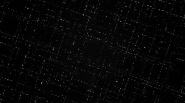 Siyah arkaplanda akan küçük parçaların oluşturduğu soyut kare siluetleri. Animasyon. Kare şekilli 3B döndürme yüzeyi.