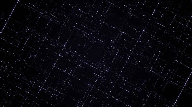 Mavi enerji dürtüleri karanlıkta akıyor ve birbirlerini geçerek büyük karelerin siluetlerini oluşturuyor. Animasyon. Elektrik ve internet kavramı.