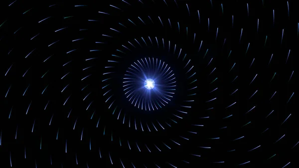 Point lumineux et anneaux lumineux. Animation. Le point lumineux émet des anneaux d'énergie à partir des tirets. Forme abstraite de la lumière émettant des étoiles — Photo
