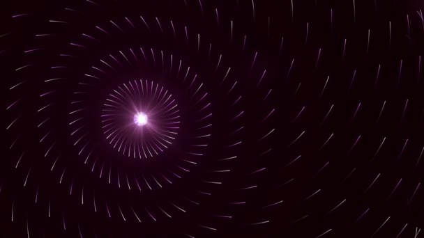 Le point lumineux émet des cercles. Animation. Point émet des flux d'énergie sous forme de lignes. Des cercles de tirets rayonnent à partir de points lumineux sur fond noir — Video