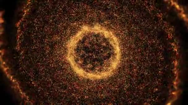 Sfera cosmica di particelle in movimento. Animazione. La sfera di particelle luminose si trasforma in spirale e scompare. Trasformazione della sfera e spirale su sfondo nero — Video Stock