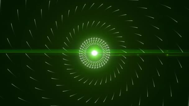 Abstrato esfera cintilante verde absorvendo impulsos de energia sobre fundo preto, loop sem costura. Animação. Conceito de radiação. — Vídeo de Stock