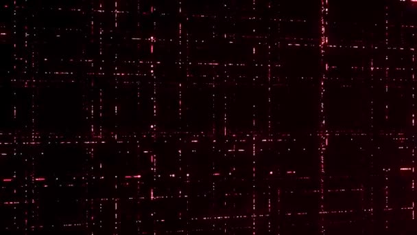 Siatka 3D z wiązkami laserowymi. Animacja. Wielopoziomowa siatka czerwonych wiązek laserowych. Czerwona siatka w cyberprzestrzeni. Strumienie poruszających się czerwonych cząstek tworzących sieci — Wideo stockowe
