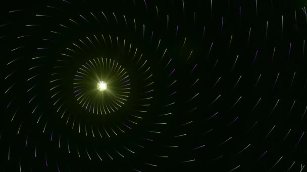 Φωτεινή κουκίδα και δαχτυλίδια φωτός. Κινούμενα σχέδια. Η φωτεινή κουκκίδα εκπέμπει ενεργειακούς δακτυλίους από παύλες. Αφηρημένο σχήμα του φωτός εκπομπής αστέρων — Αρχείο Βίντεο