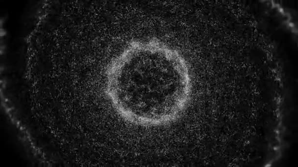 Kosmiczna kula ruchomych cząstek. Animacja. Sfera świetlnych cząstek przekształca się w spiralę i znika. Transformacja kuli i spirali na czarnym tle — Wideo stockowe