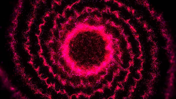 Glödande rosa gloria omgiven av gasmoln i yttre rymden. Animering. En ring förvandlas till roterande spiral isolerad på svart bakgrund. — Stockfoto