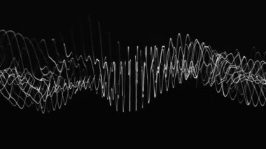 Hareketli dalgaların sarmalı. Animasyon. Elektronik titreşimli ve dönen dalgalar sarmalı. Kavisli çizgilerin sarmalı DNA sarmalı gibi hareket eder.