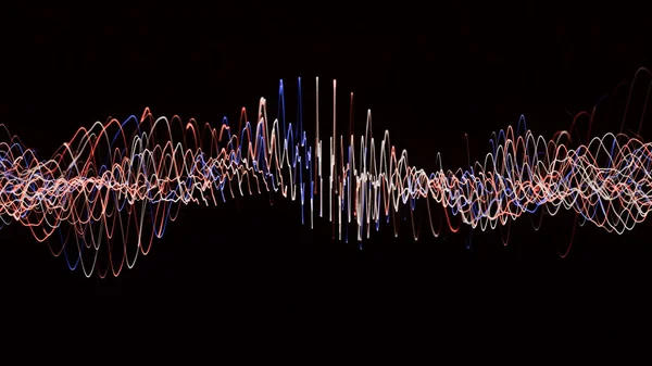 動く波の螺旋。アニメーション。脈動と渦巻く波の電子スパイラル。DNAヘリックスのように湾曲した線の螺旋が動く — ストック写真