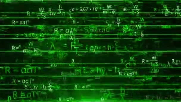 Viele mathematische Formeln in Matrix. Animation. Matrixnetzwerk mit sich ändernden mathematischen Gleichungen. Kybernetisches Feld mit mathematischen Gleichungen — Stockvideo