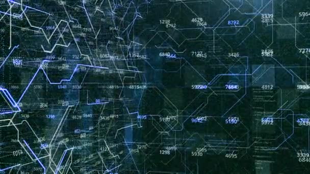 Collegamenti e numeri all'interno della matrice. Animazione. Set di numeri e valori su sfondo di linee in movimento cibernetiche. All'interno di relazioni numeriche e campi in diversi sistemi a matrice — Video Stock