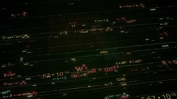 Colorful mathematical formulas. Animation. Software mathematical formulas in electronic space. Neon math formulas on dark background — Stockvideo