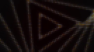 Hipnotik tünel oluşturan üçgen hatlarının retrodizayn animasyonu. Animasyon. Farklı boyutlarda sarı ve beyaz üçgenler siyah arkaplan üzerinde hareket ediyor, kusursuz döngü.