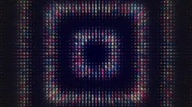 Hipnotize edici bir dikdörtgen tünelin içinde sonsuz sayıda, kusursuz bir döngüyle uçuyor. Animasyon. Göz kırpan karelerin geri dönüş etkisi yavaşça hareket ediyor.