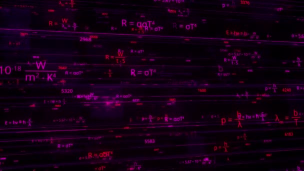 Visualização da inteligência artificial AI digitando fórmulas matemáticas e físicas no espaço digital abstrato. Animação. loop sem costura movimento aleatório de símbolos científicos. — Vídeo de Stock