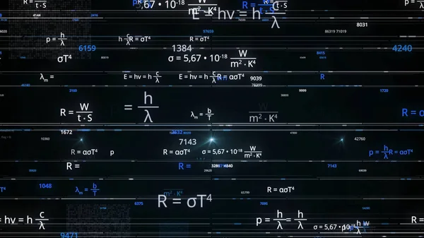 Fondo matemático con símbolos voladores, funciones y ecuaciones. Animación. Concepto de álgebra de aprendizaje, geometría y ciencias de la física, bucle sin fisuras. —  Fotos de Stock