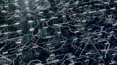 Soyut hareket arkaplanı üzerinde uçmak, fütürist dijital anakart, yapay zeka ve internet kavramı. Animasyon. Elektrik akımları aktarım verilerini gönderir.