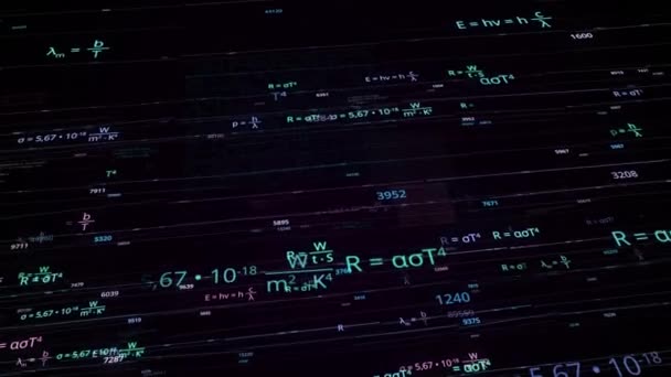 Fórmulas matemáticas flotantes en movimiento de bucle sin fisuras. Animación. Volando a través de diferentes fórmulas matemáticas y físicas aisladas en el fondo negro, concepto de la escuela y los estudios universitarios. — Vídeos de Stock