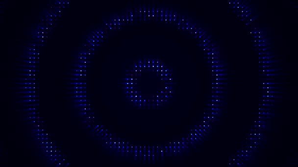 Achtergrond van neonringen die naar het midden bewegen. Animatie. Disco animatie van diode ringen bewegend op zwarte achtergrond. Gekleurde diode cirkels hypnotiseren — Stockvideo