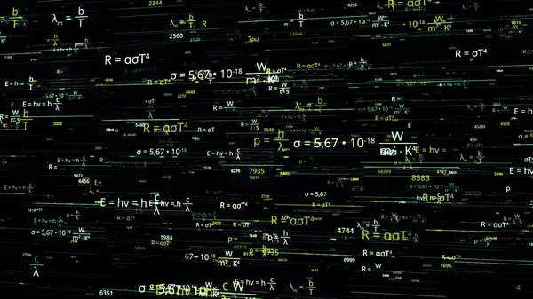 Abstract floating mathematical formulas on the dark background. Animation. Concept of school studies, formulas becoming a source of light as a symbol of knowledge power. — Stock Photo, Image