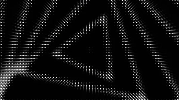 Illusion optique de triangles noirs et blancs devenant plus grands, boucle transparente. Animation. Tunnel monochrome de nombreux triangles volants imitant la lumière soffite. — Photo